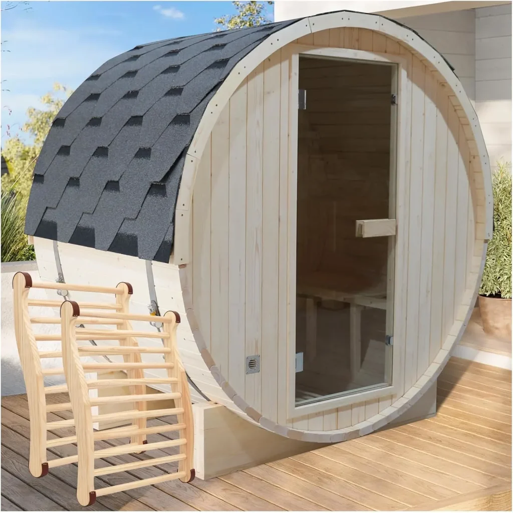 Outdoor Barrel Steam Sauna 2 Person, Low EMF Wooden Saunas Room for Home